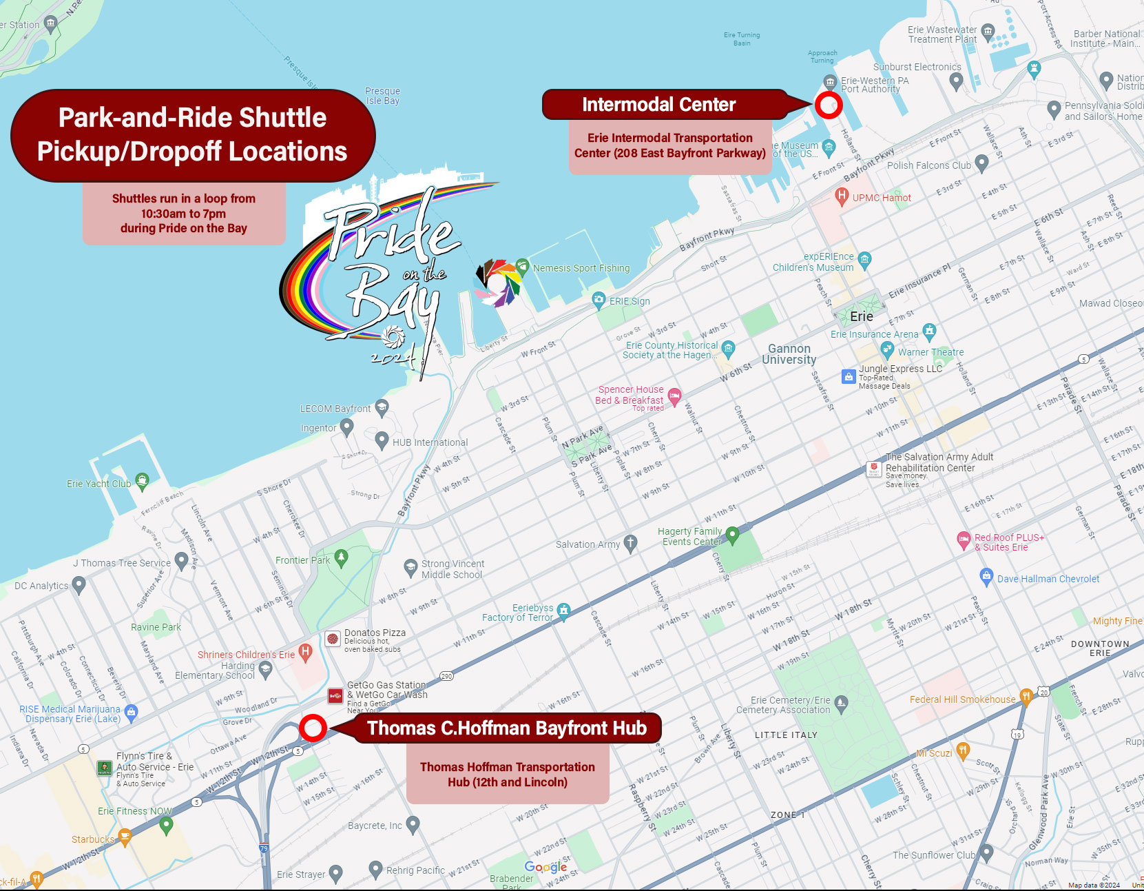 Pride on the Bay Park-and-Ride Shuttle Locations